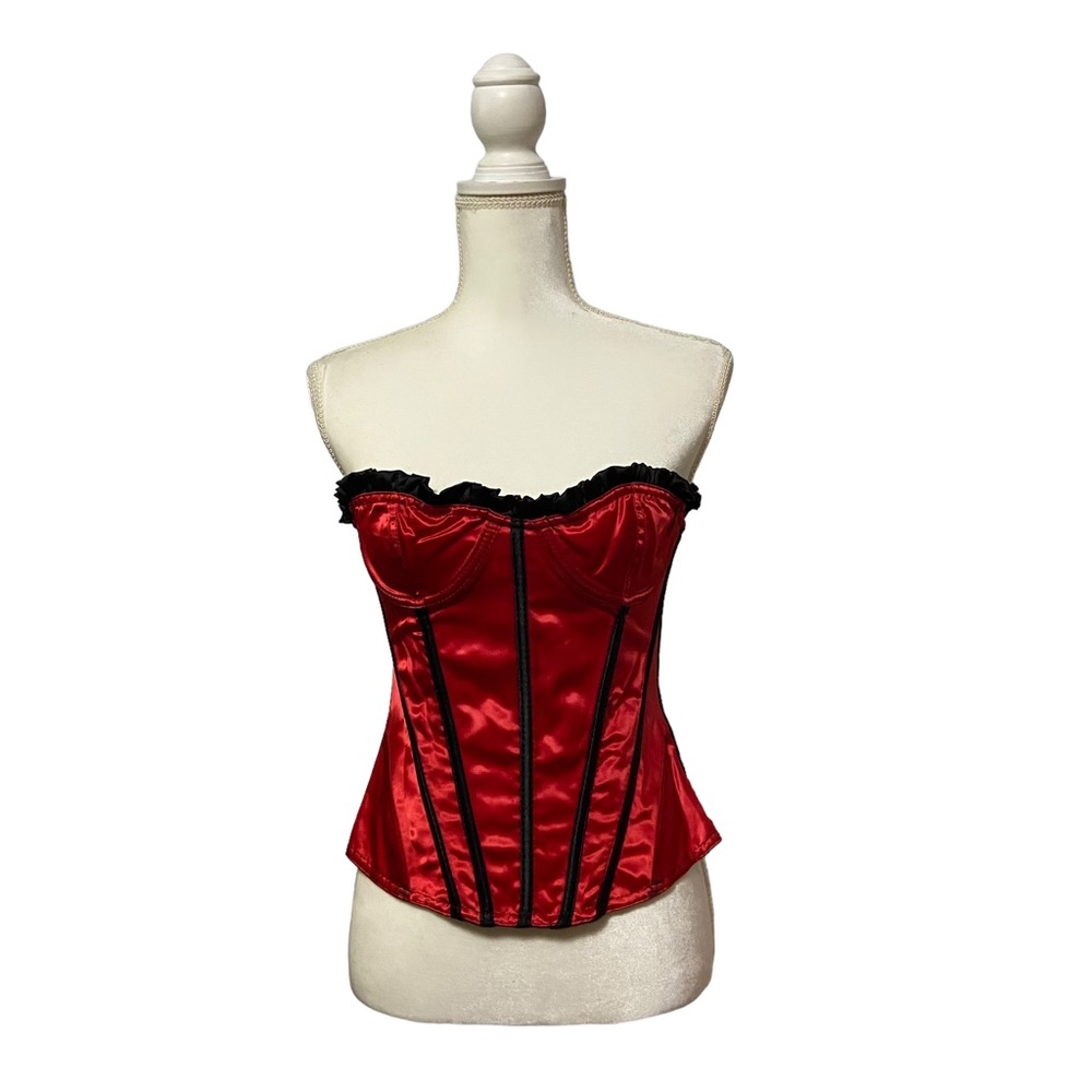 VTG Frederick’s of Hollywood Red Satin Lace Up Bustier Corset Goth Dark Romantic